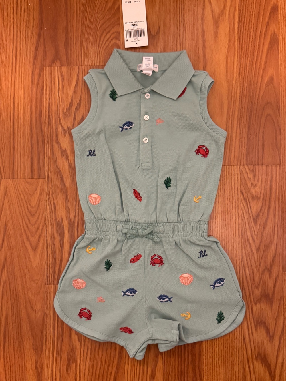 Ralph Lauren Light Seafoam Green Embroidered Nautical Polo One-Piece